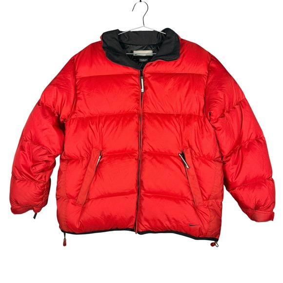 Vintage Nike Puffer Jacket Large Red Black Collar Full Zip Insulated